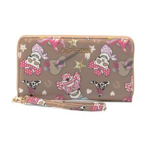 NWT $58 BETSEY JOHNSON Zip Around Skull Cowboy Wristlet Wallet Tan Pink Western